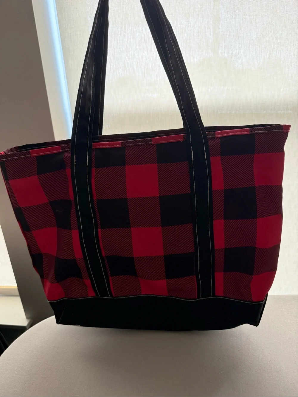 L.L. Bean Red and Black Buffalo Check Duffel Bag